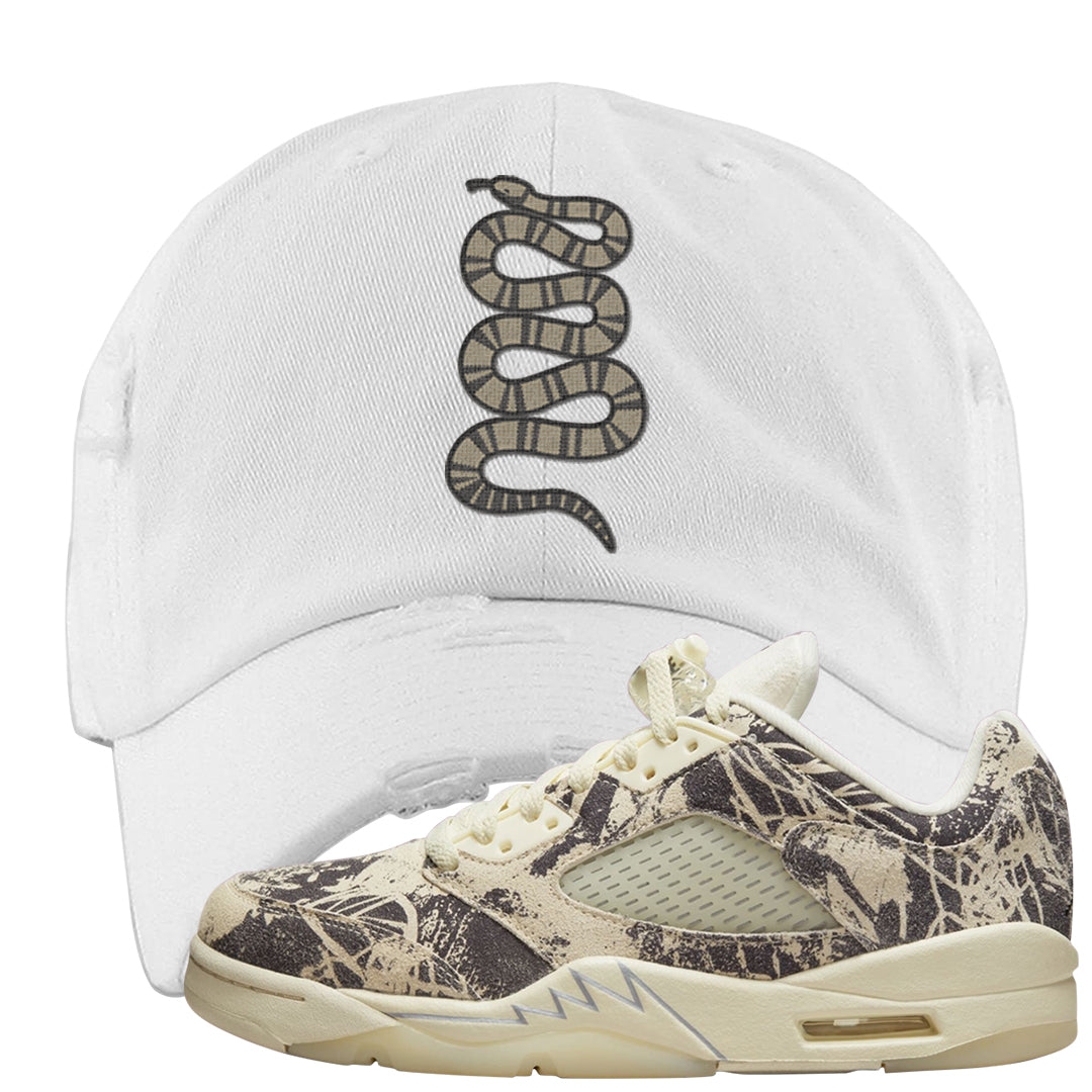 Expression Low 5s Distressed Dad Hat | Coiled Snake, White