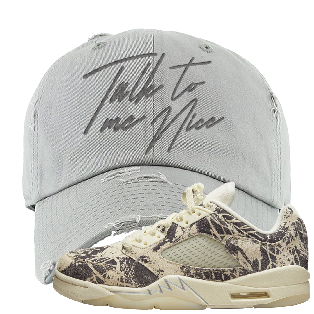 Expression Low 5s Distressed Dad Hat | Talk To Me Nice, Light Gray