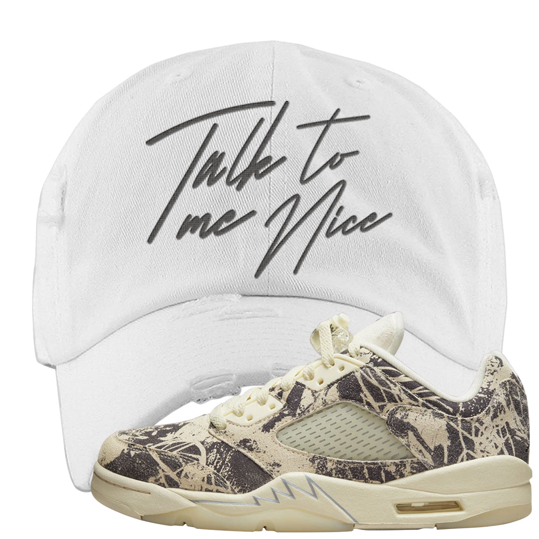 Expression Low 5s Distressed Dad Hat | Talk To Me Nice, White