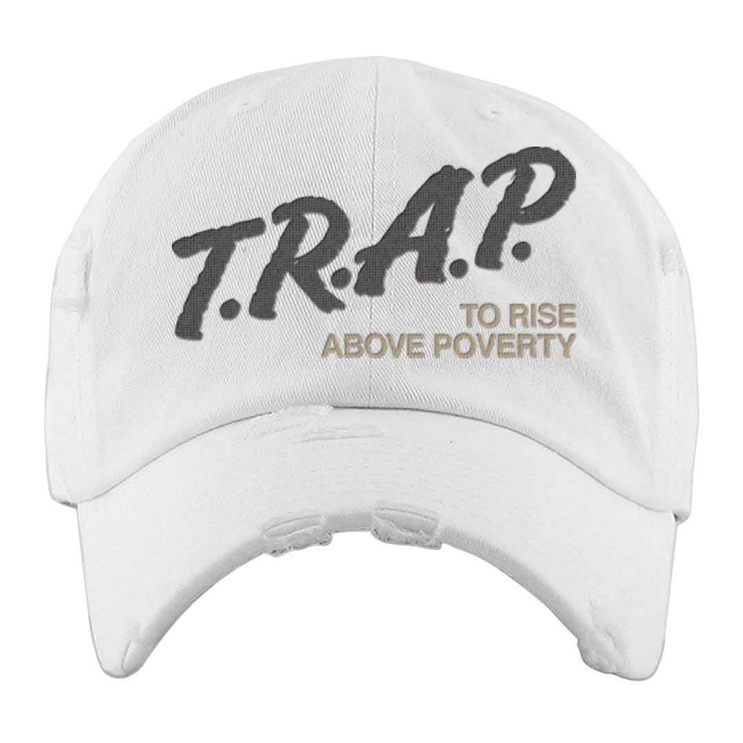 Expression Low 5s Distressed Dad Hat | Trap To Rise Above Poverty, White