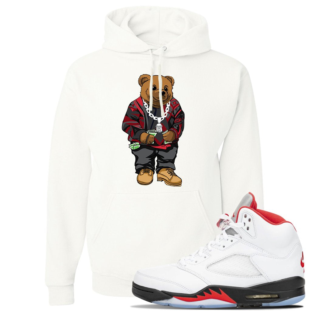 Jordan 5 OG Fire Sneaker White Pullover Hoodie | Hoodie to match Nike Air Jordan 5 OG Fire Shoes | Sweater Bear
