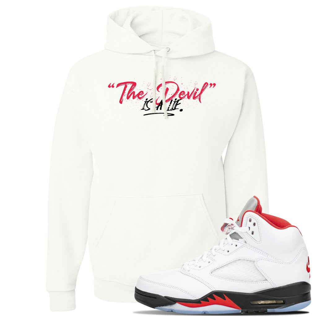 Jordan 5 OG Fire Sneaker White Pullover Hoodie | Hoodie to match Nike Air Jordan 5 OG Fire Shoes | Devil Is A Lie