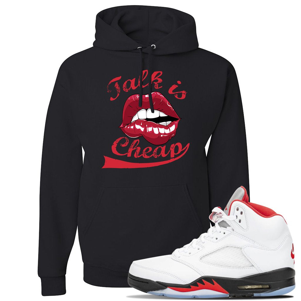 Jordan 5 OG Fire Sneaker Black Pullover Hoodie | Hoodie to match Nike Air Jordan 5 OG Fire Shoes | Talk Is Cheap