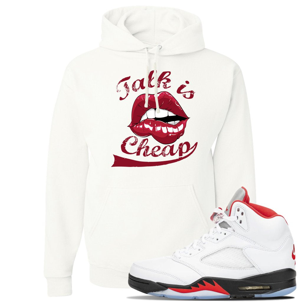 Jordan 5 OG Fire Sneaker White Pullover Hoodie | Hoodie to match Nike Air Jordan 5 OG Fire Shoes | Talk Is Cheap