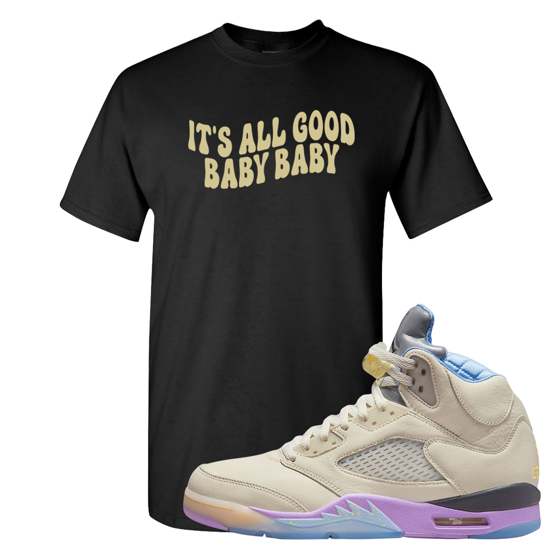 Sail Washed Yellow Violet Star 5s T Shirt | All Good Baby, Black