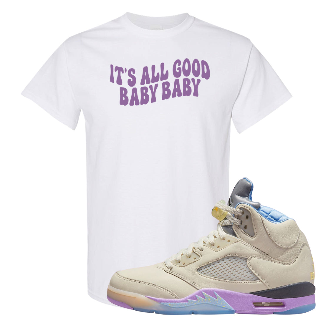 Sail Washed Yellow Violet Star 5s T Shirt | All Good Baby, White