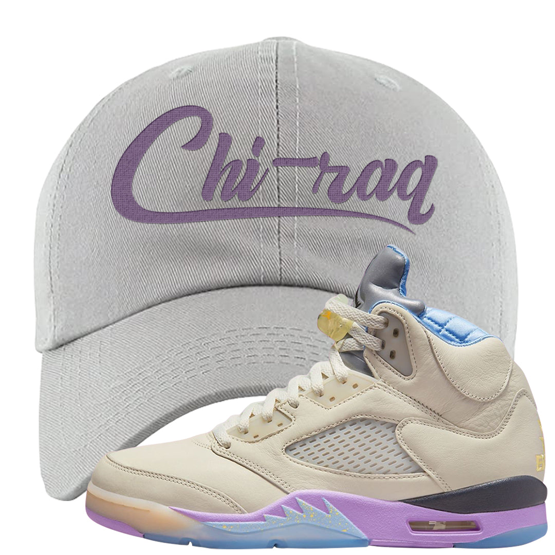 Sail Washed Yellow Violet Star 5s Dad Hat | Chiraq, Light Gray
