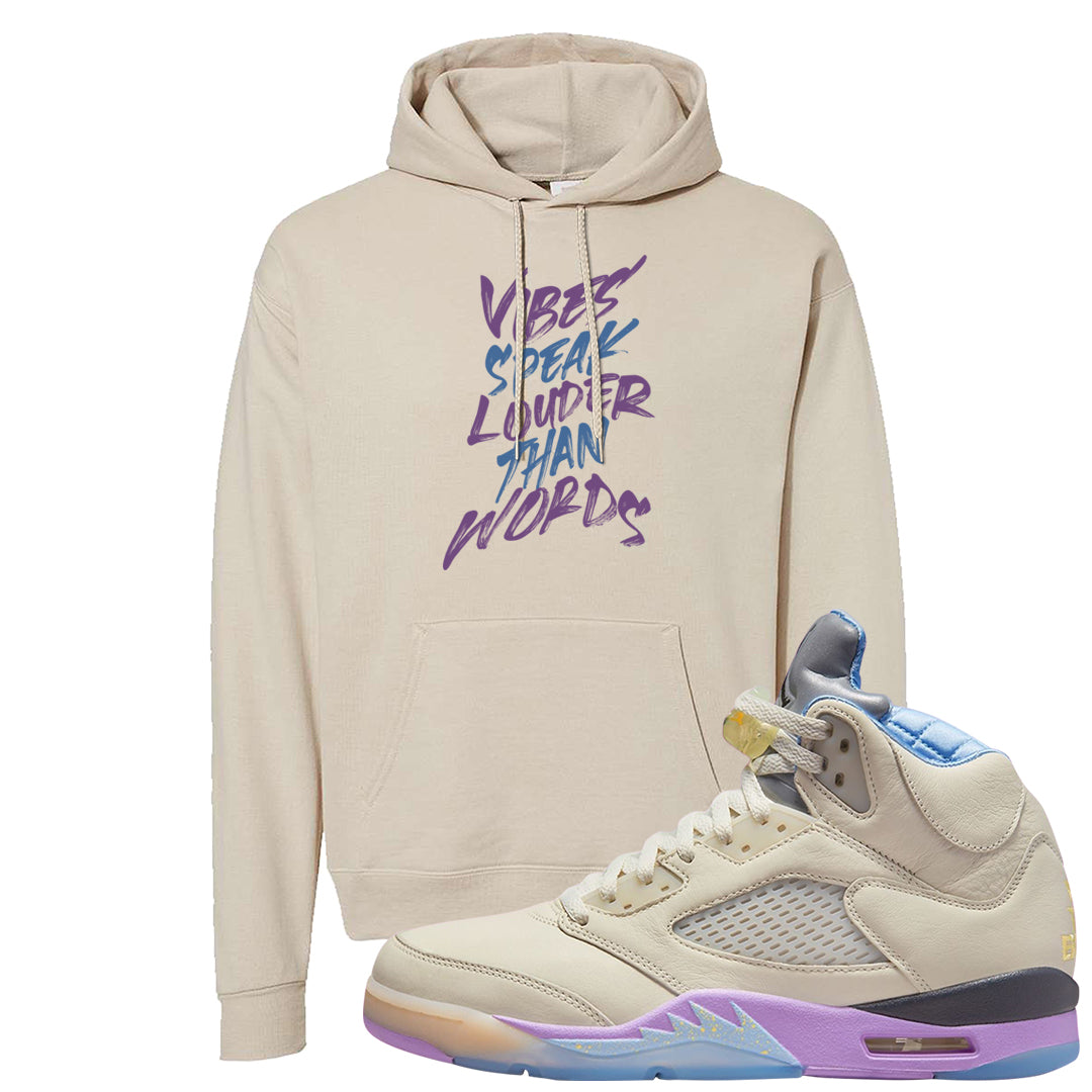 Sail Washed Yellow Violet Star 5s Hoodie | Vibes Speak Louder Than Words, Sand