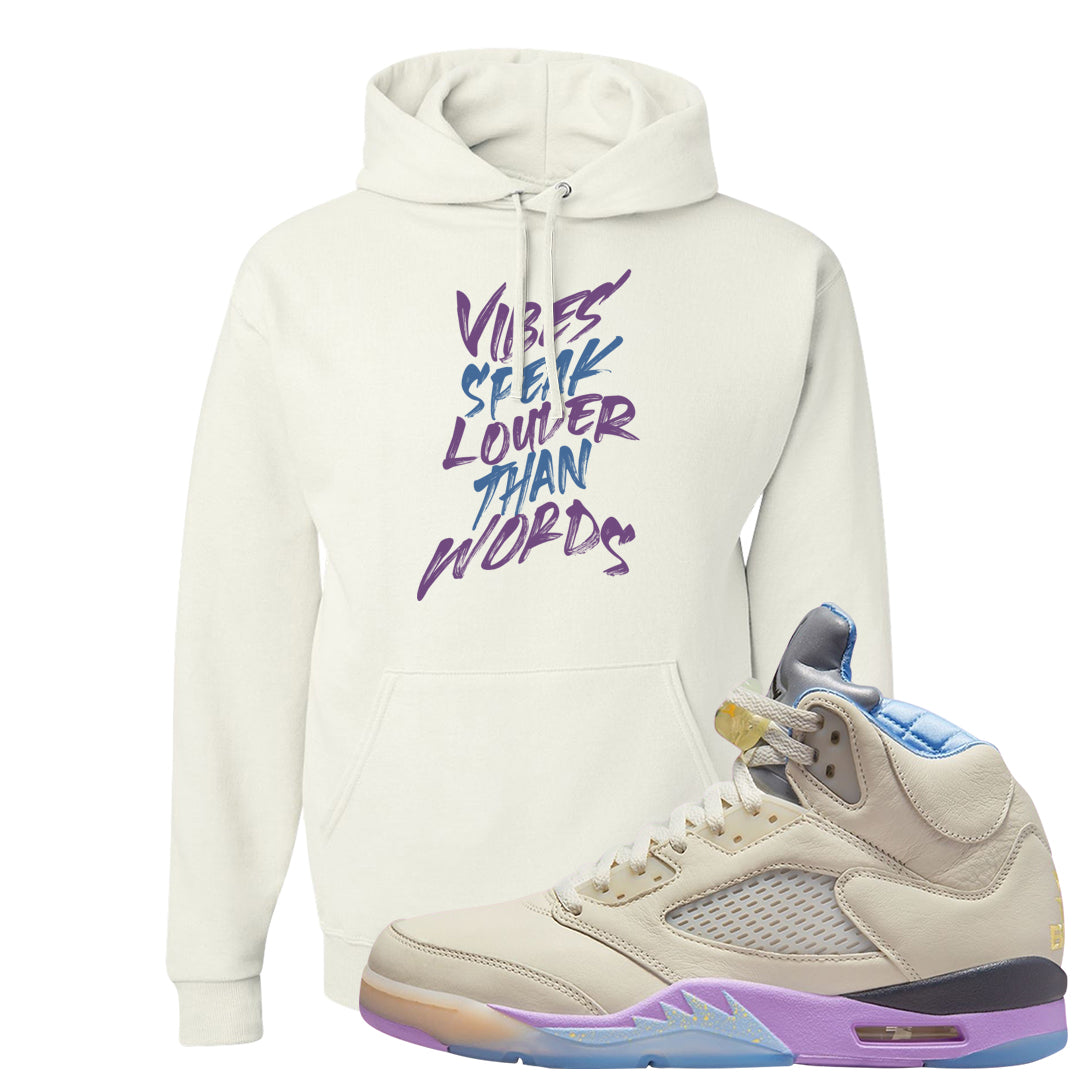 Sail Washed Yellow Violet Star 5s Hoodie | Vibes Speak Louder Than Words, White