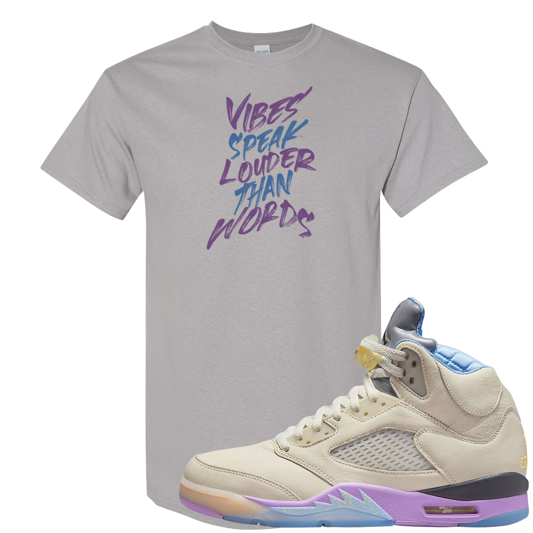 Sail Washed Yellow Violet Star 5s T Shirt | Vibes Speak Louder Than Words, Gravel