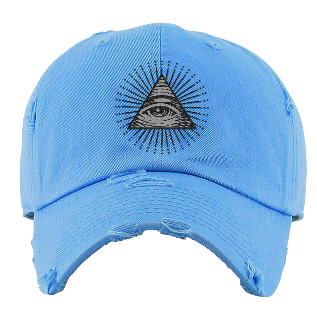 UNC 5s Distressed Dad Hat | All Seeing Eye, Carolina Blue