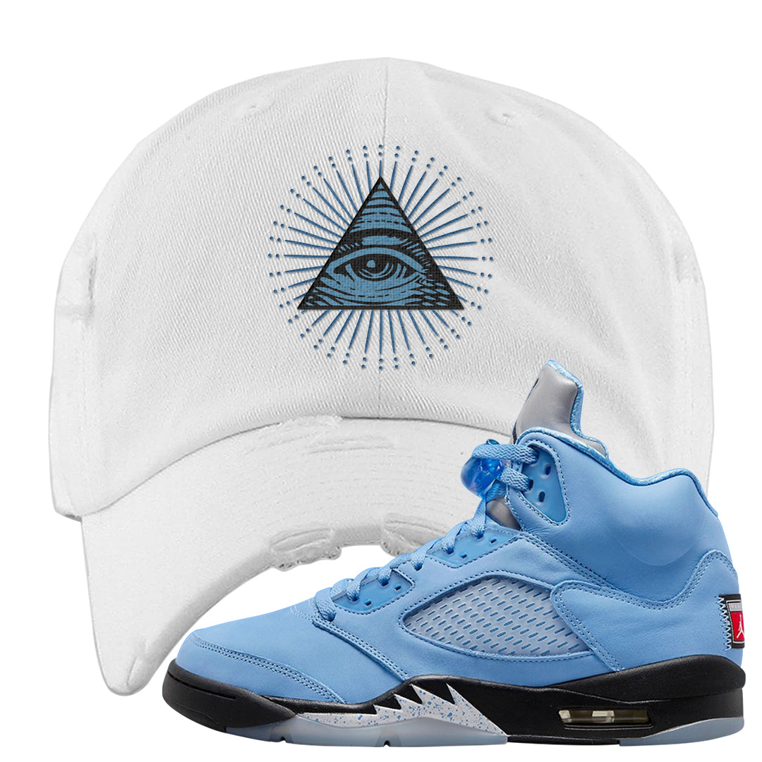 UNC 5s Distressed Dad Hat | All Seeing Eye, White