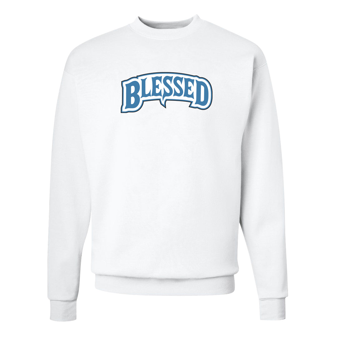 UNC 5s Crewneck Sweatshirt | Blessed Arch, White