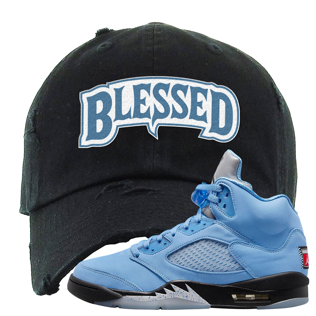 UNC 5s Distressed Dad Hat | Blessed Arch, Black
