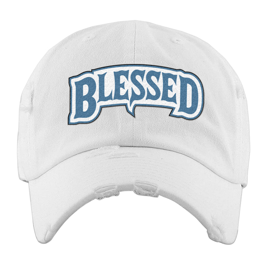 UNC 5s Distressed Dad Hat | Blessed Arch, White