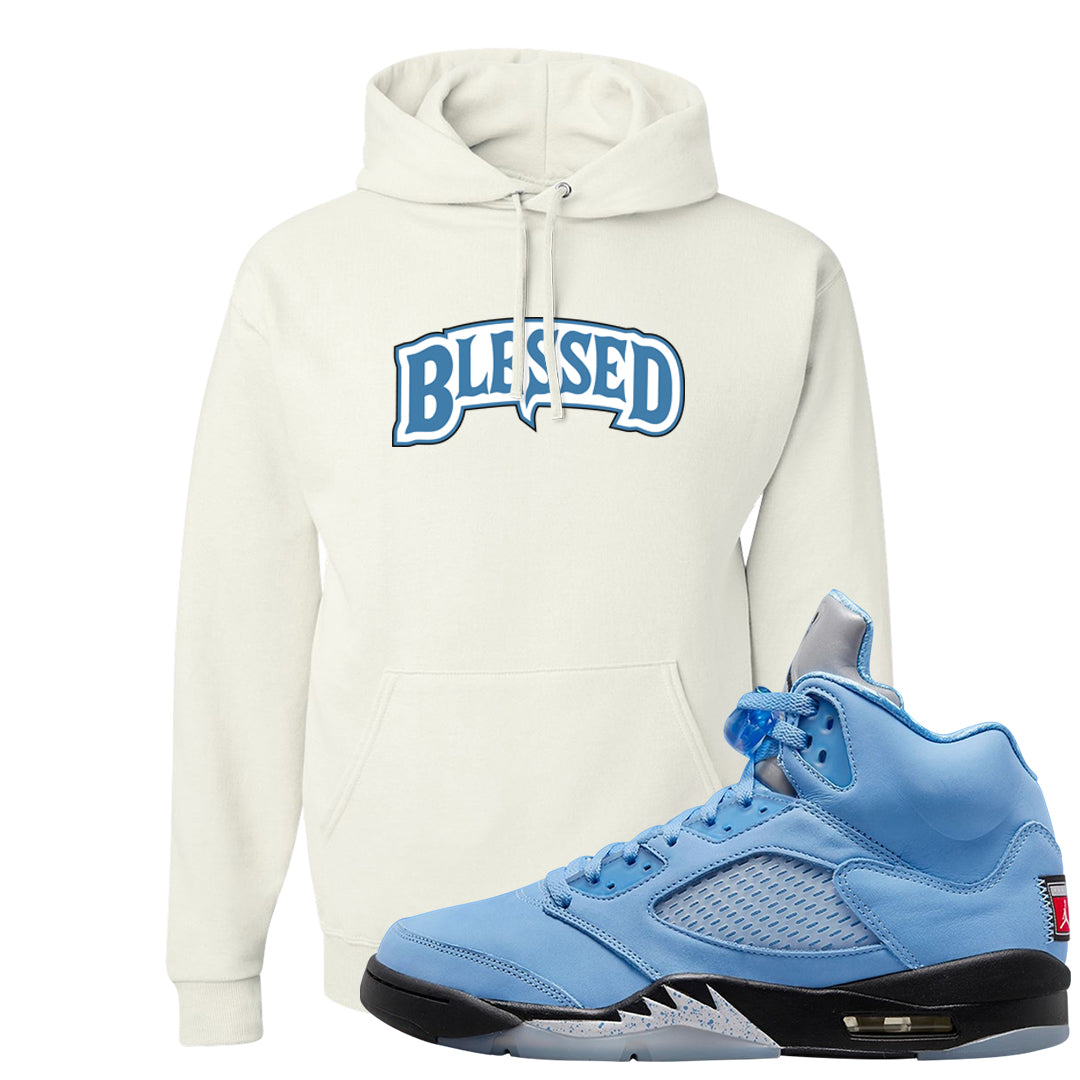 UNC 5s Hoodie | Blessed Arch, White