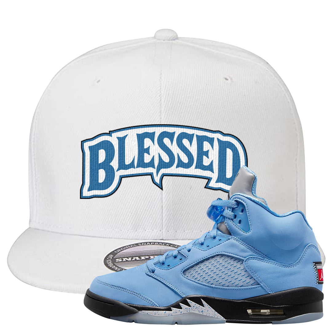 UNC 5s Snapback Hat | Blessed Arch, White
