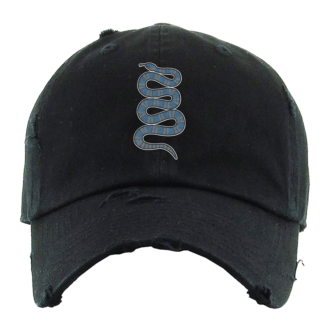 UNC 5s Distressed Dad Hat | Coiled Snake, Black