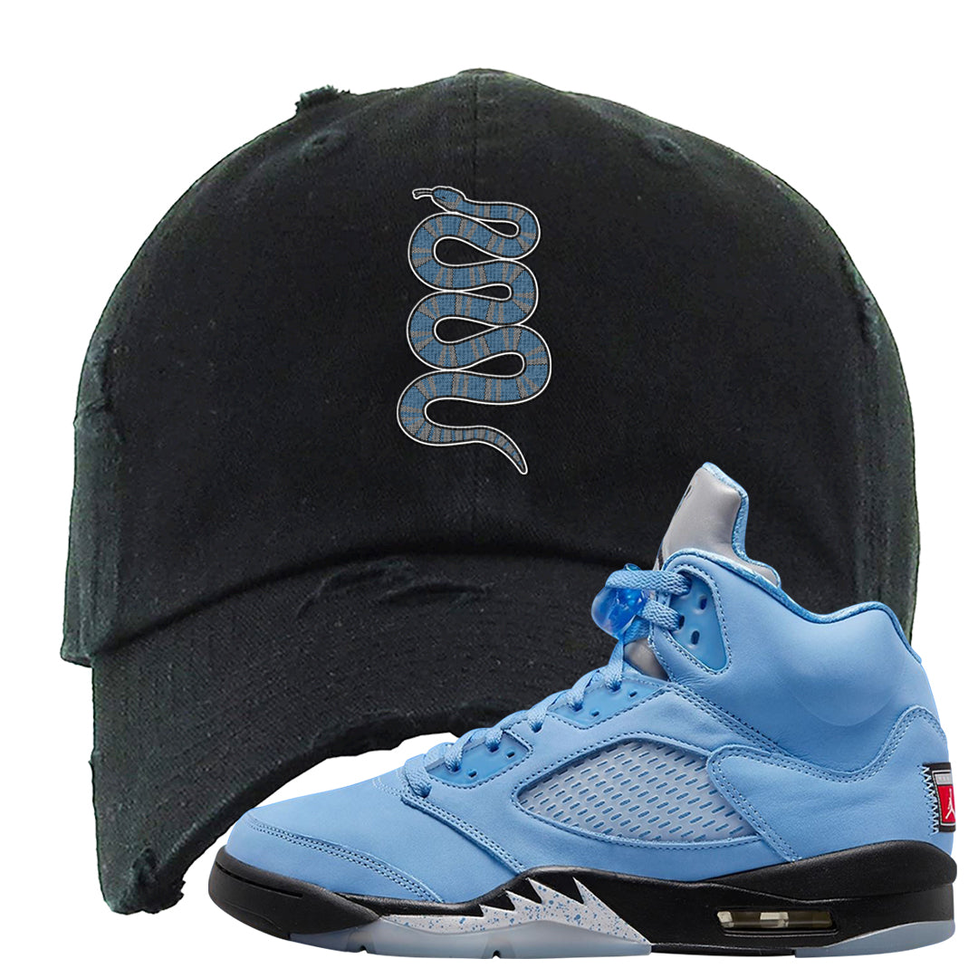 UNC 5s Distressed Dad Hat | Coiled Snake, Black