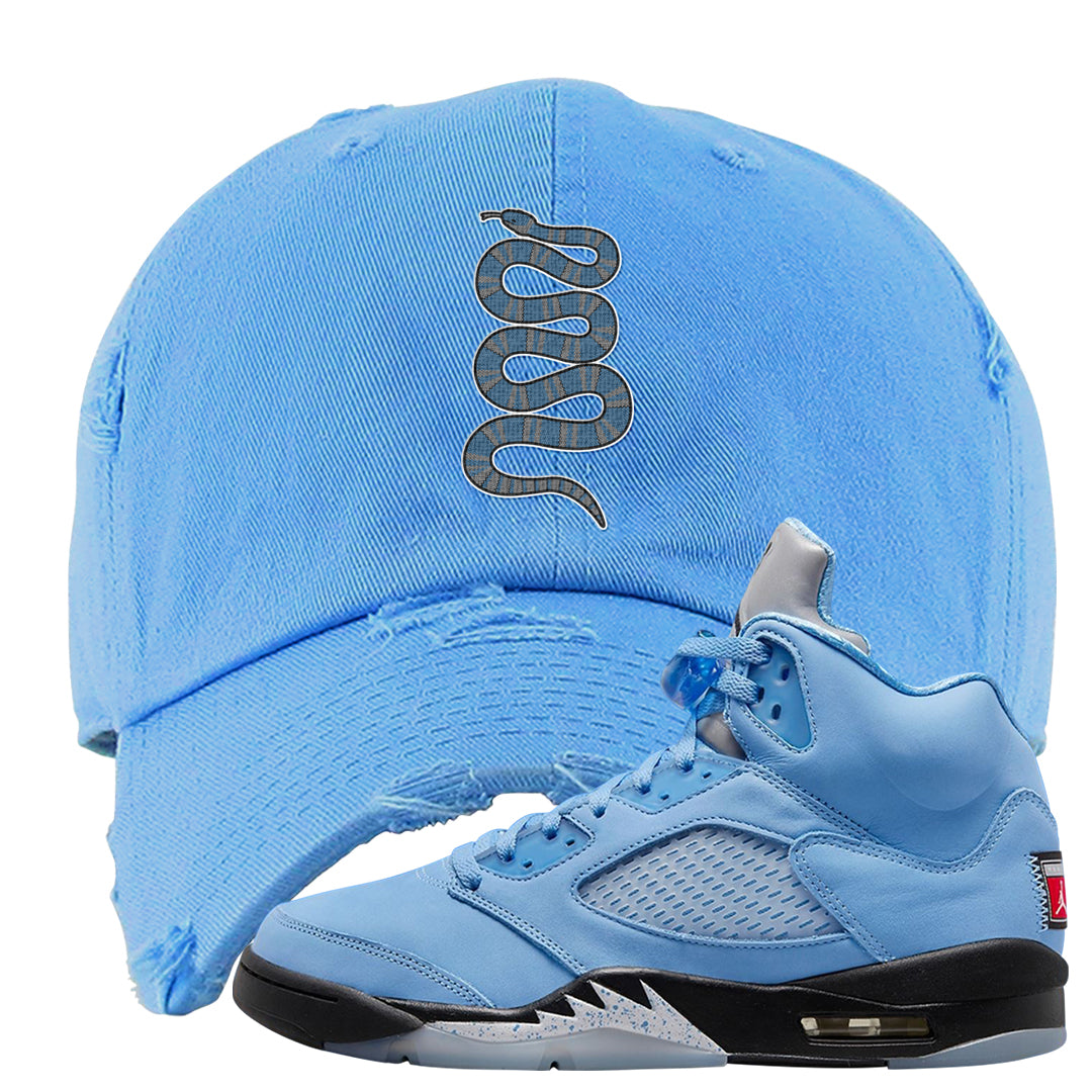 UNC 5s Distressed Dad Hat | Coiled Snake, Carolina Blue