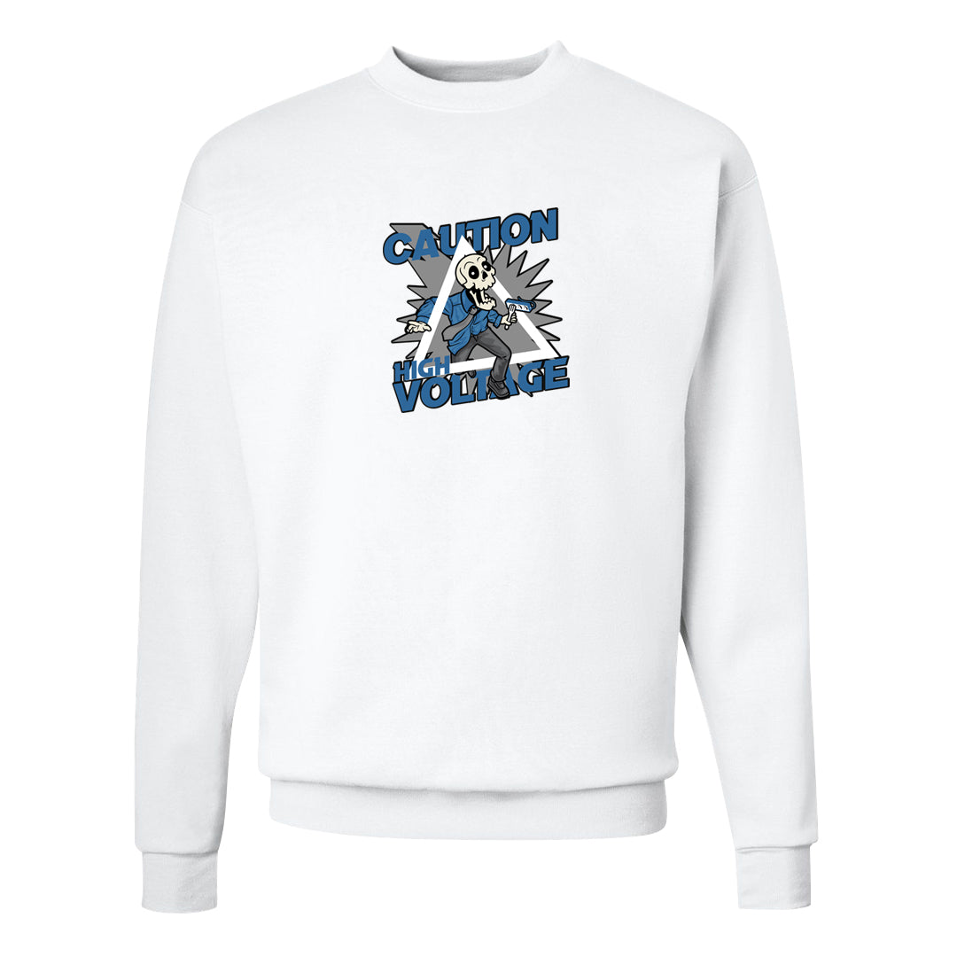 UNC 5s Crewneck Sweatshirt | Caution High Voltage, White