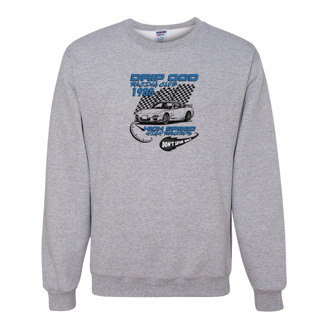 UNC 5s Crewneck Sweatshirt | Drip God Racing Club, Ash