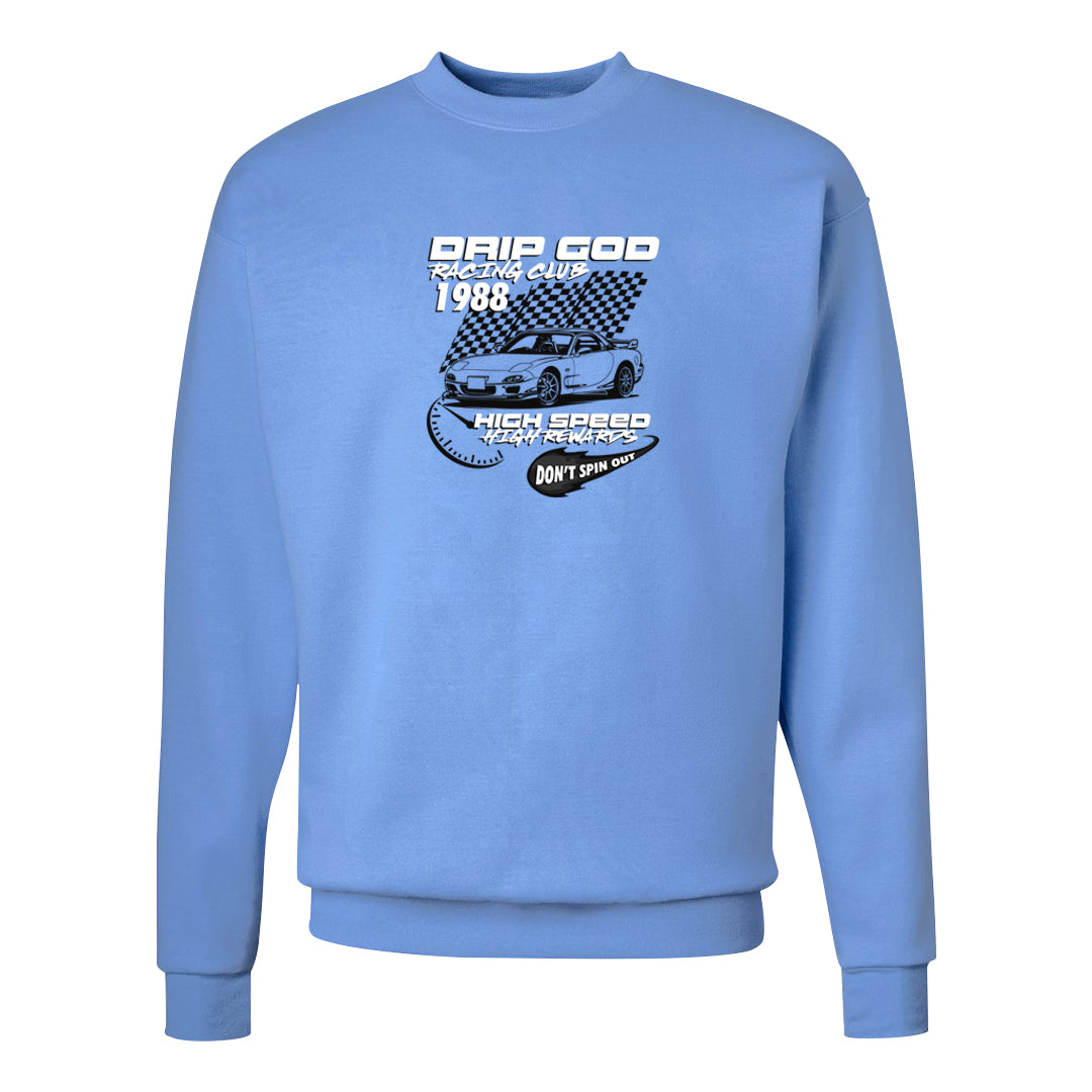 UNC 5s Crewneck Sweatshirt | Drip God Racing Club, Carolina Blue
