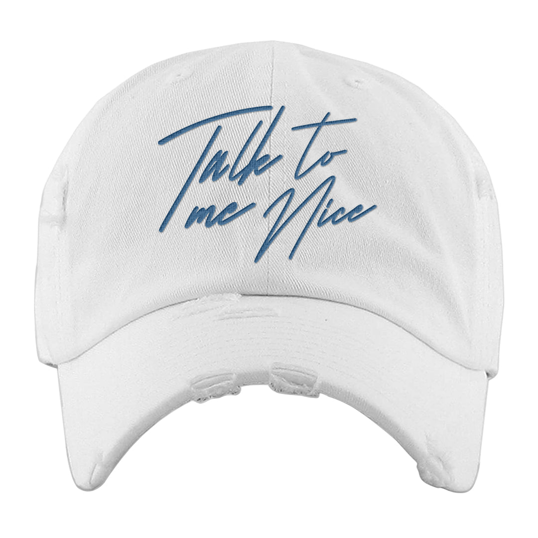 UNC 5s Distressed Dad Hat | Talk To Me Nice, White