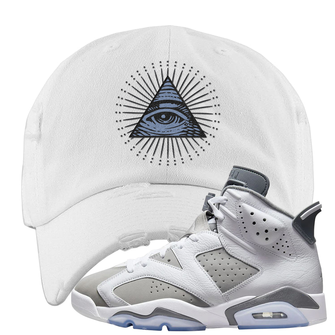 Cool Grey 6s Distressed Dad Hat | All Seeing Eye, White