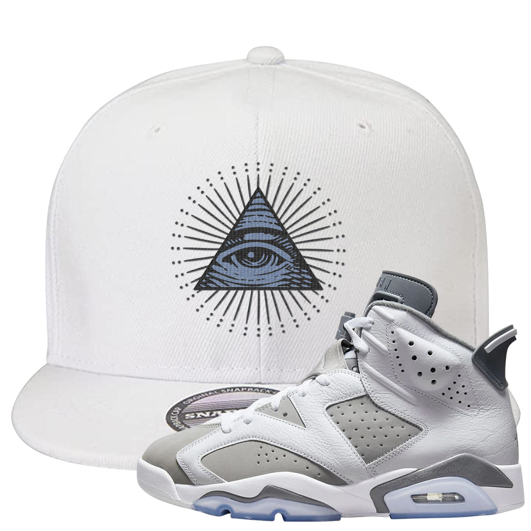 Cool Grey 6s Snapback Hat | All Seeing Eye, White