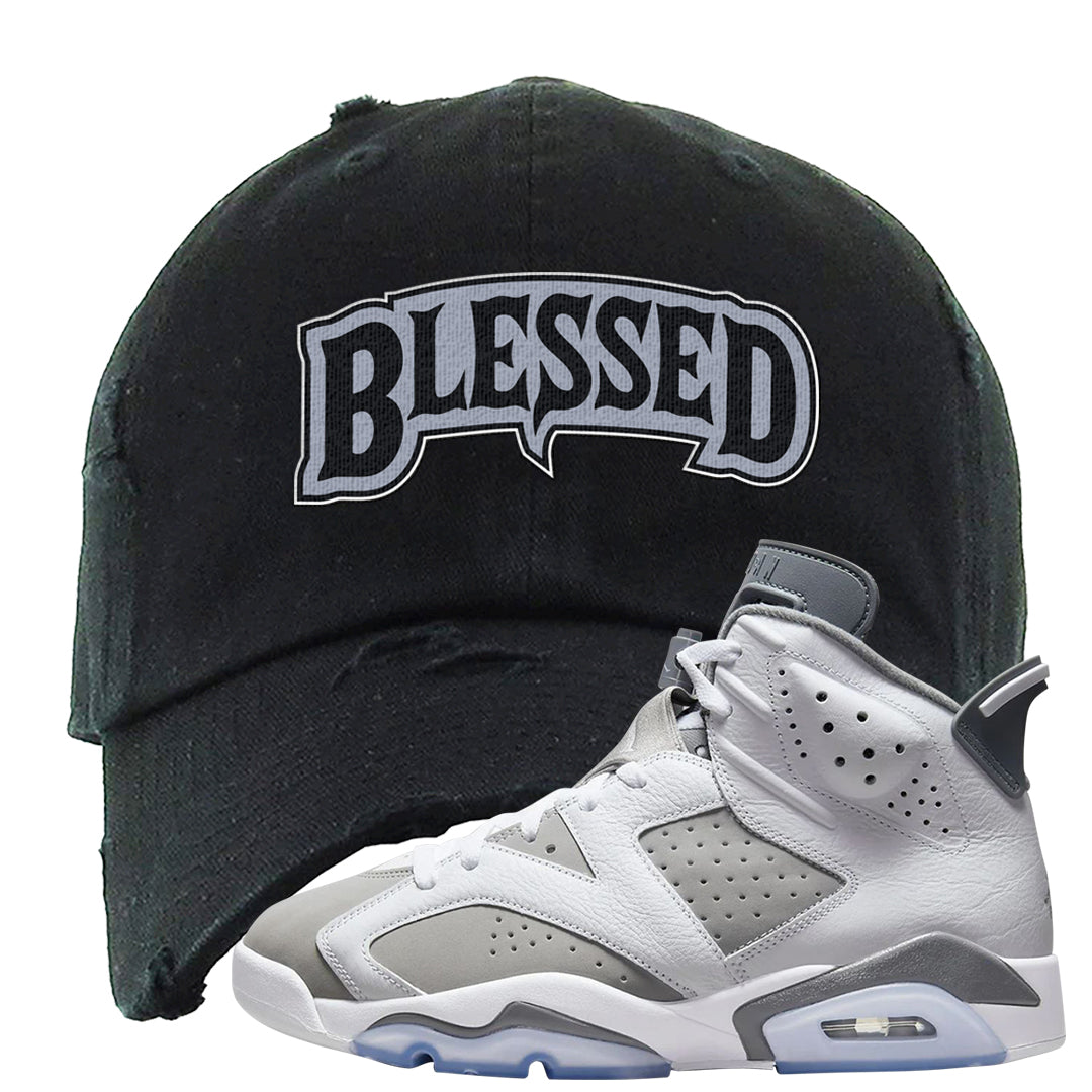 Cool Grey 6s Distressed Dad Hat | Blessed Arch, Black