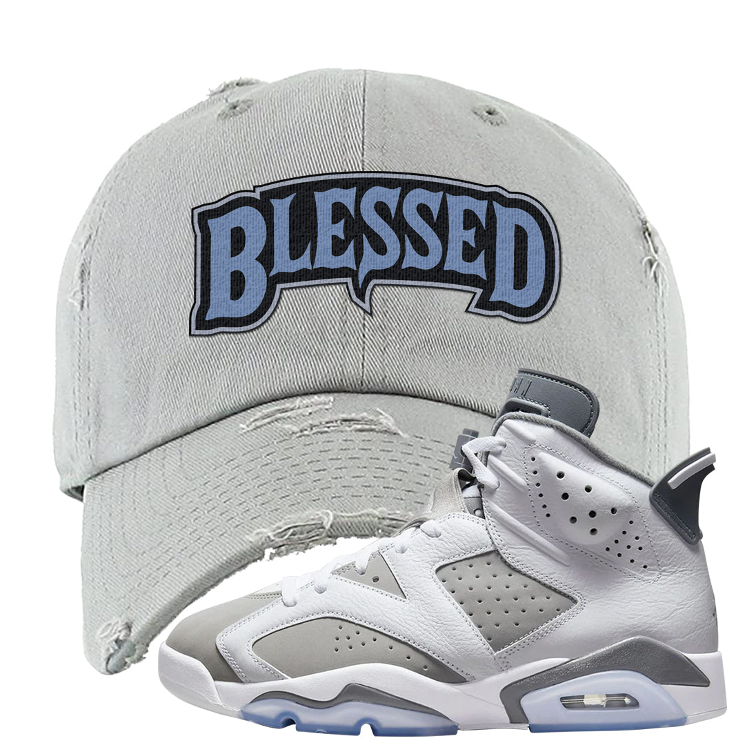 Cool Grey 6s Distressed Dad Hat | Blessed Arch, Light Gray