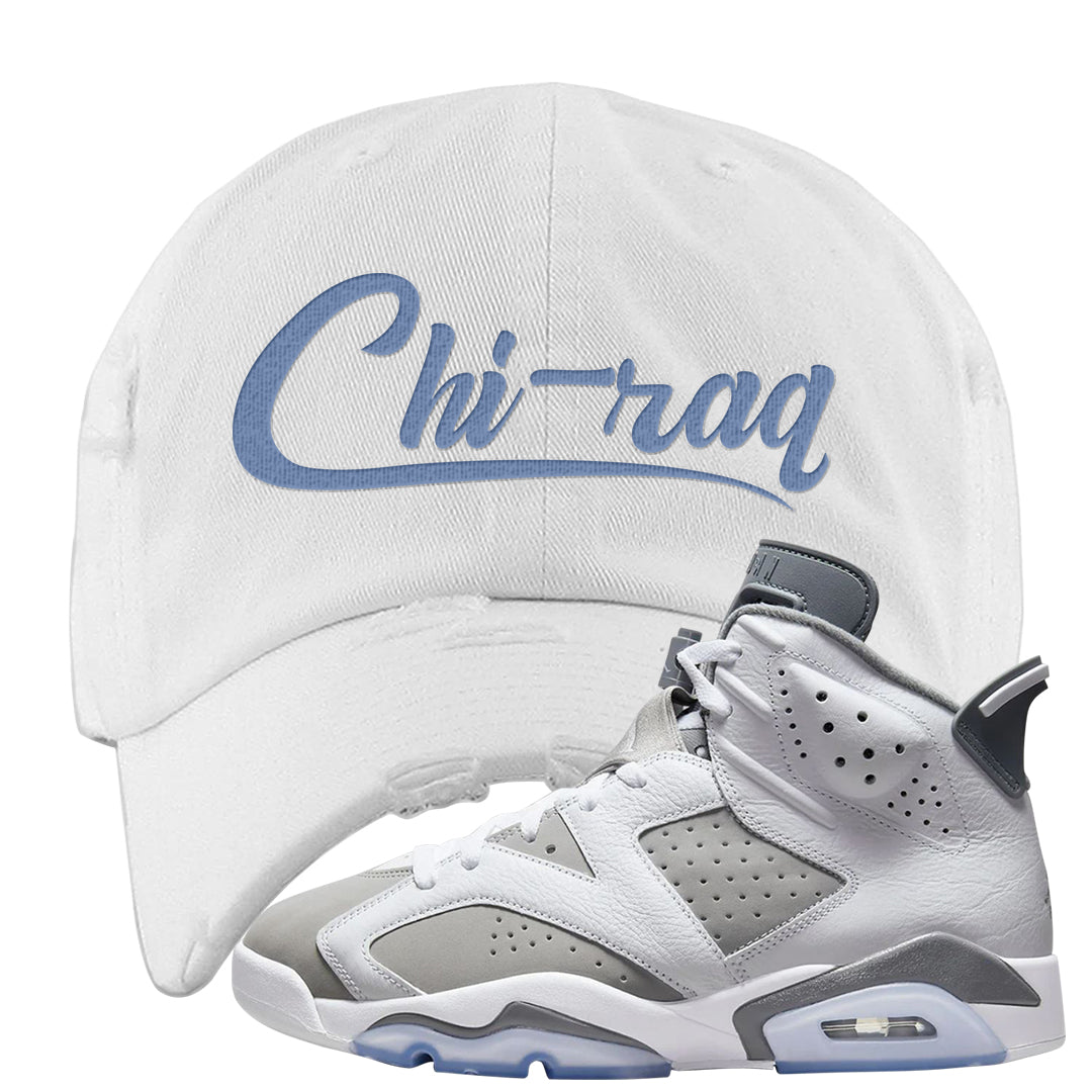 Cool Grey 6s Distressed Dad Hat | Chiraq, White