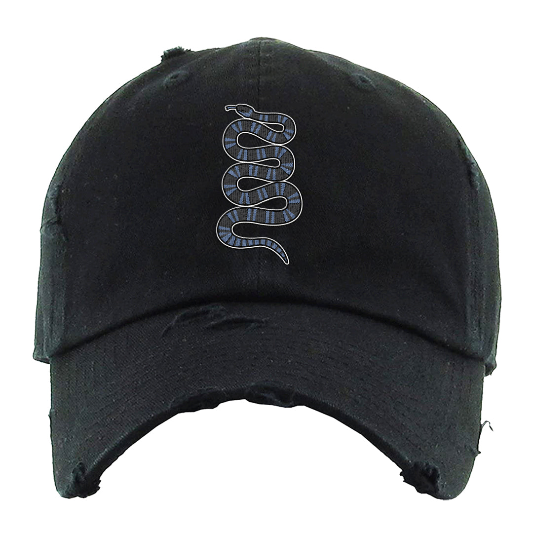 Cool Grey 6s Distressed Dad Hat | Coiled Snake, Black