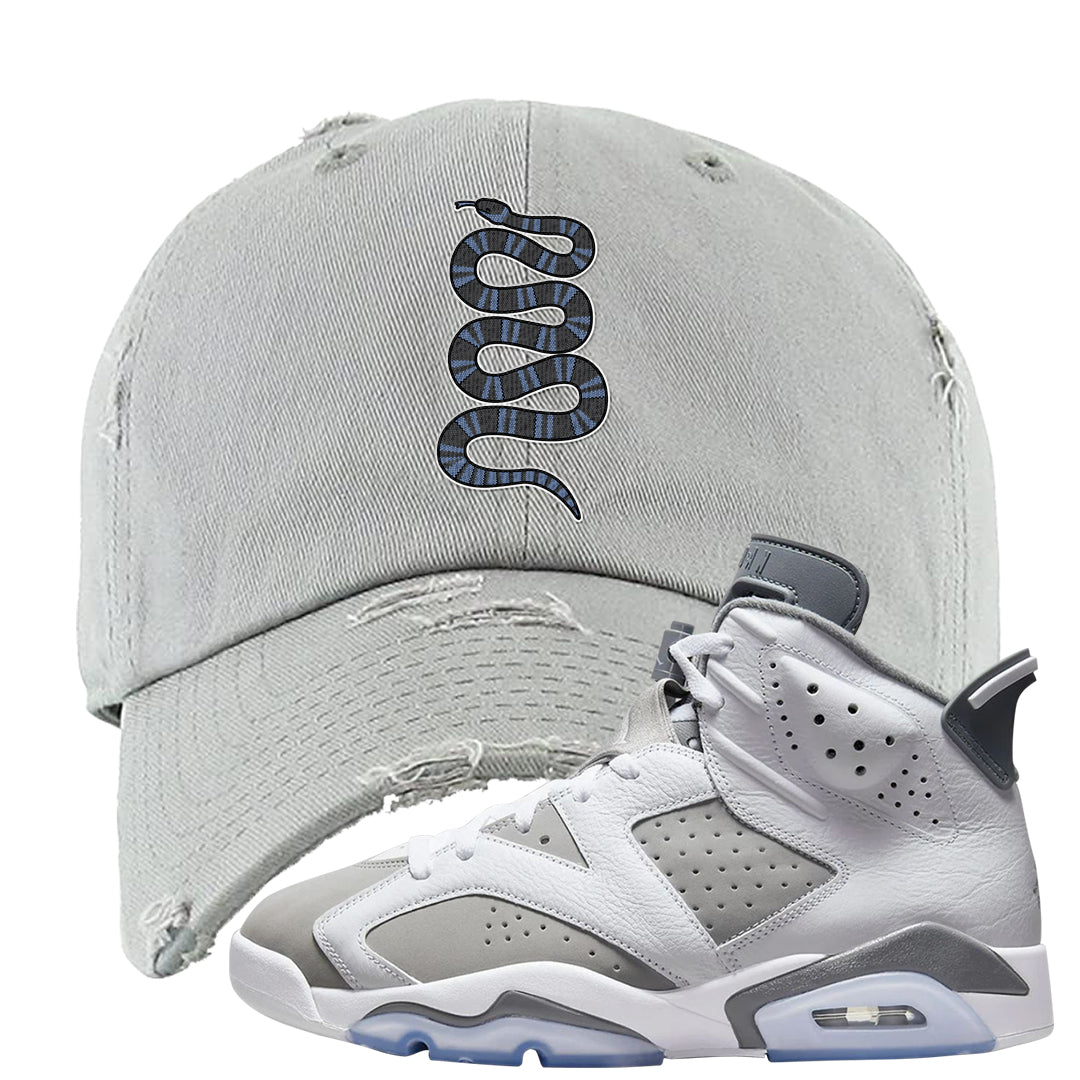 Cool Grey 6s Distressed Dad Hat | Coiled Snake, Light Gray