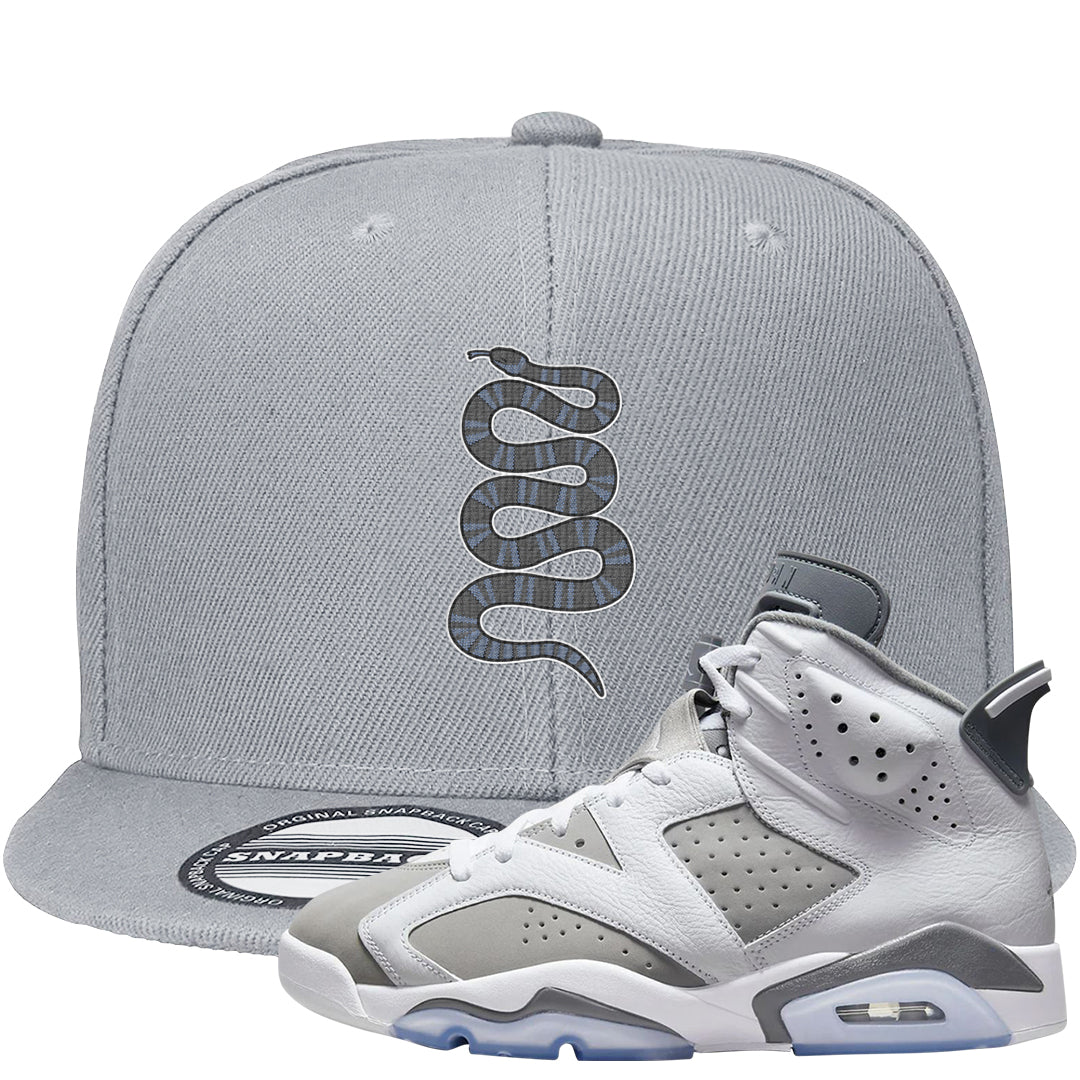Cool Grey 6s Snapback Hat | Coiled Snake, Light Gray