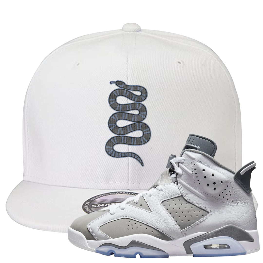 Cool Grey 6s Snapback Hat | Coiled Snake, White