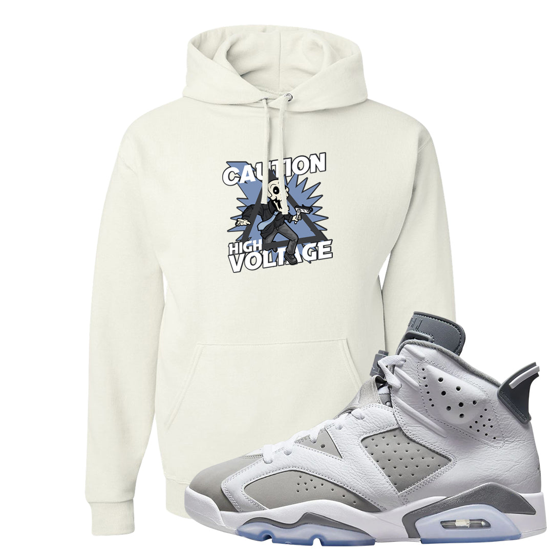 Cool Grey 6s Hoodie | Caution High Voltage, White
