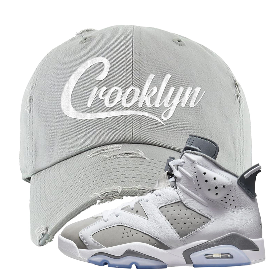 Cool Grey 6s Distressed Dad Hat | Crooklyn, Light Gray