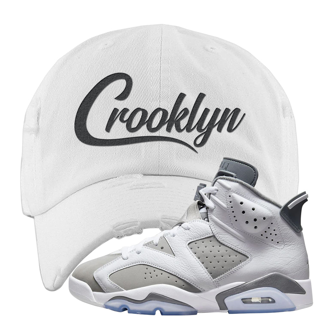 Cool Grey 6s Distressed Dad Hat | Crooklyn, White