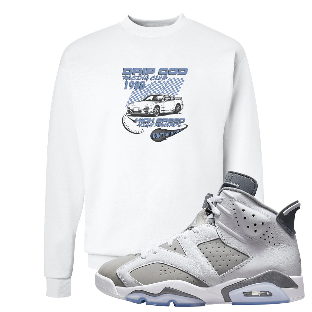Cool Grey 6s Crewneck Sweatshirt | Drip God Racing Club, White