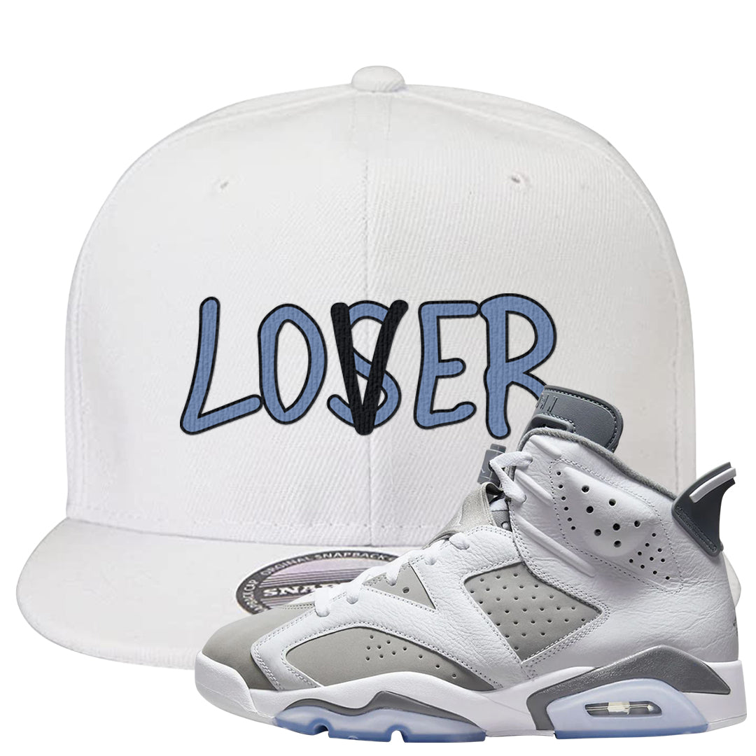 Cool Grey 6s Snapback Hat | Lover, White