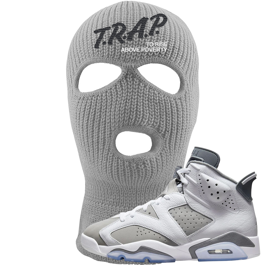 Cool Grey 6s Ski Mask | Trap To Rise Above Poverty, Light Gray