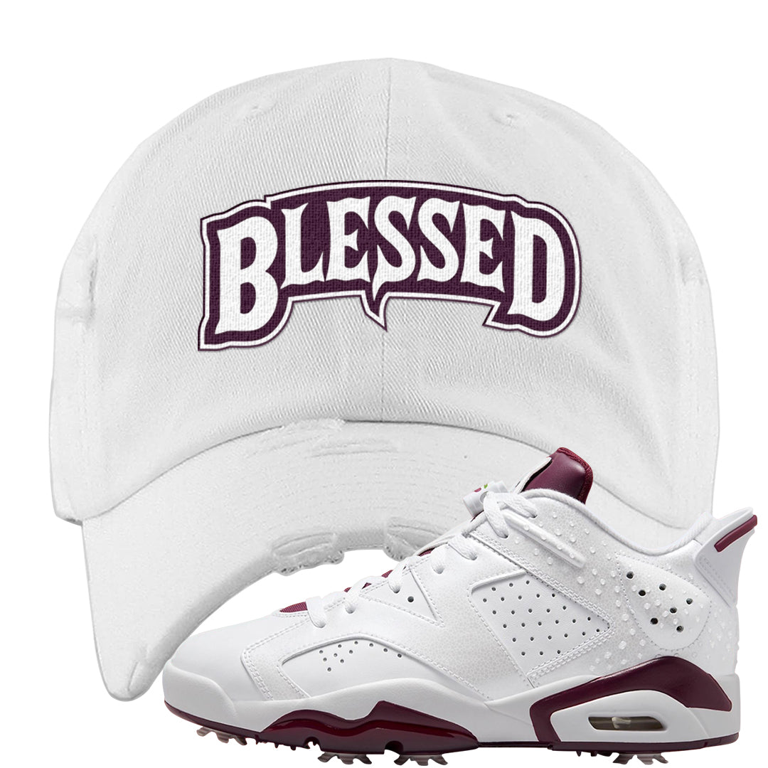 Golf NRG 6s Distressed Dad Hat | Blessed Arch, White