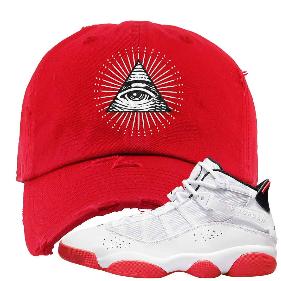 Rings 6s Distressed Dad Hat | All Seeing Eye, Red