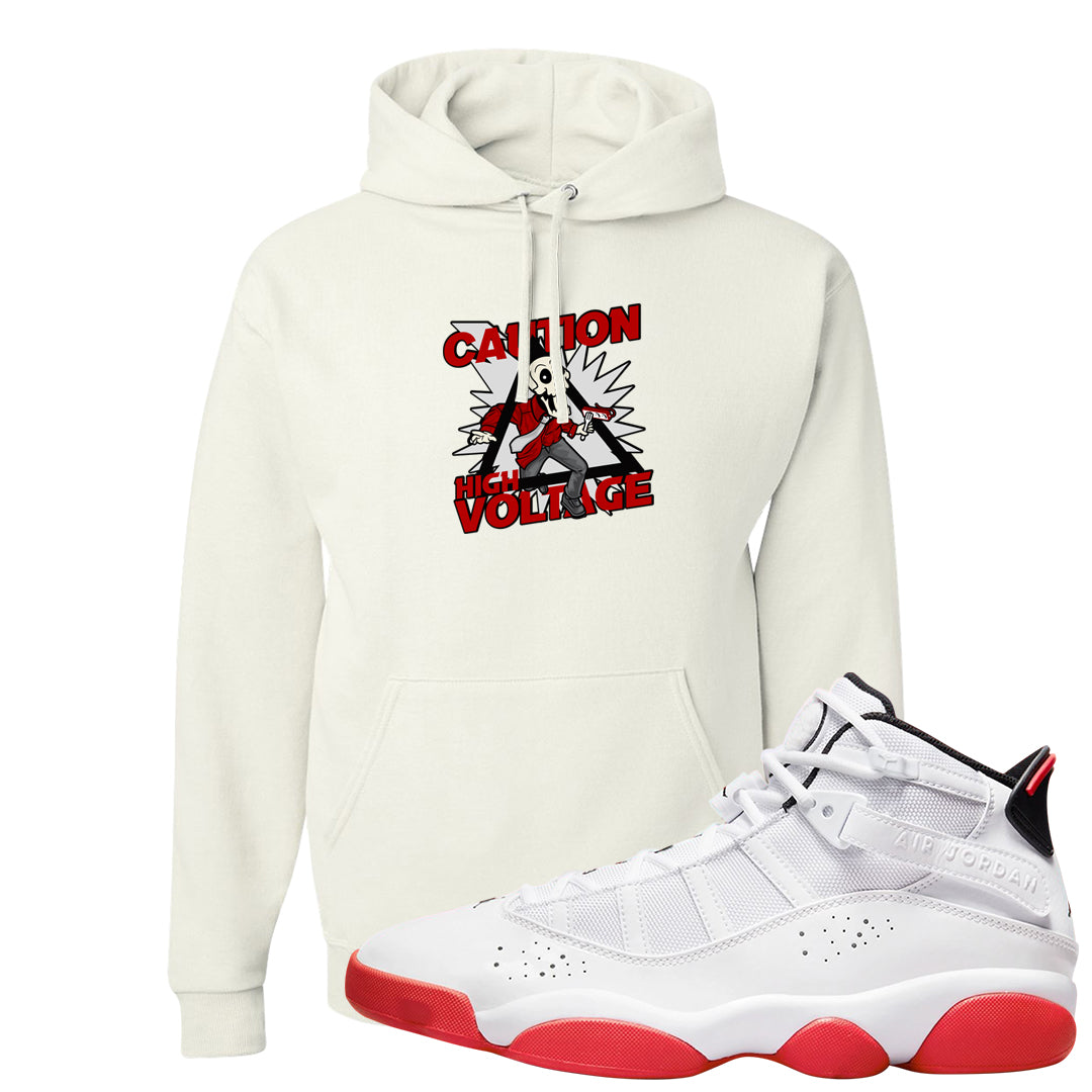 Rings 6s Hoodie | Caution High Voltage, White