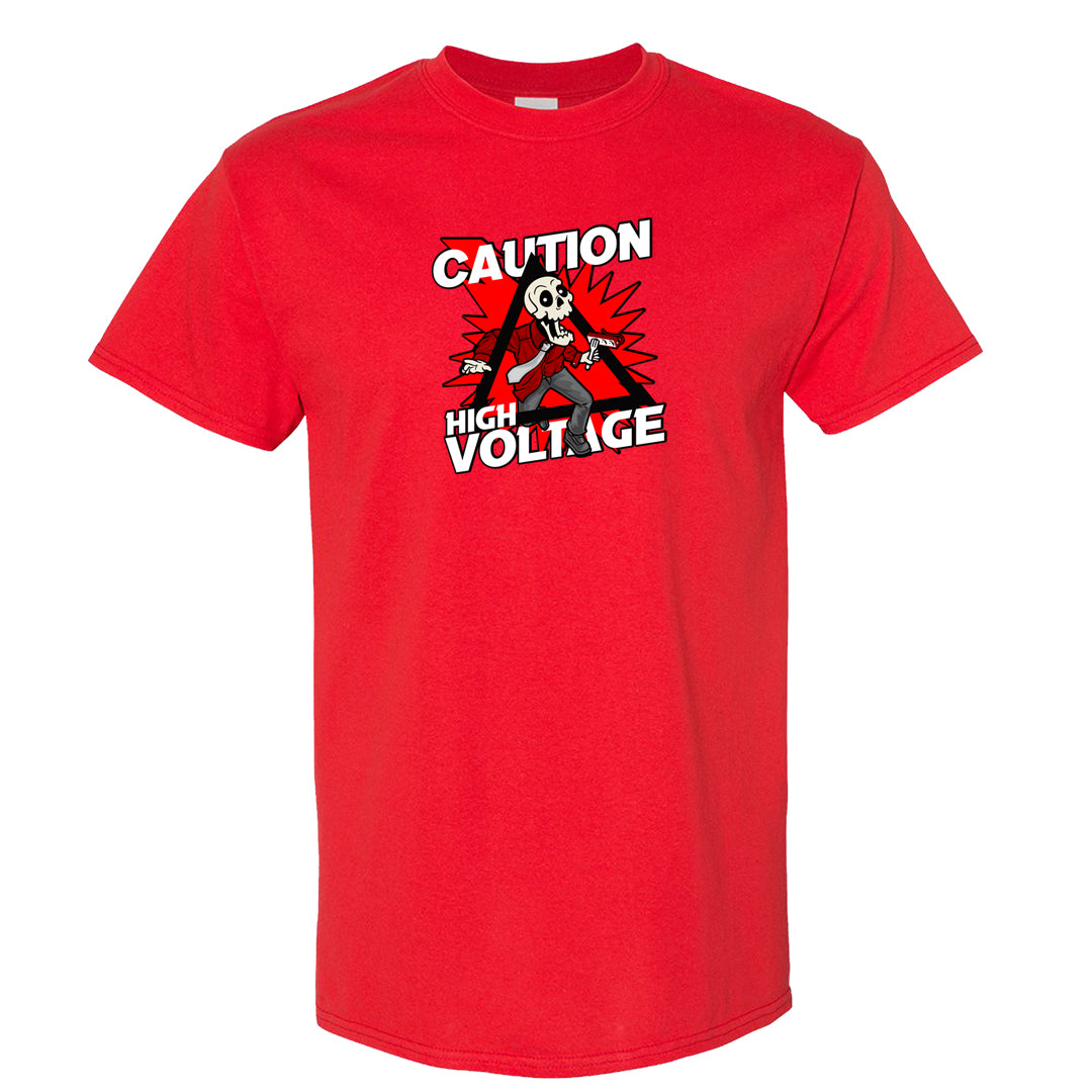 Rings 6s T Shirt | Caution High Voltage, Red