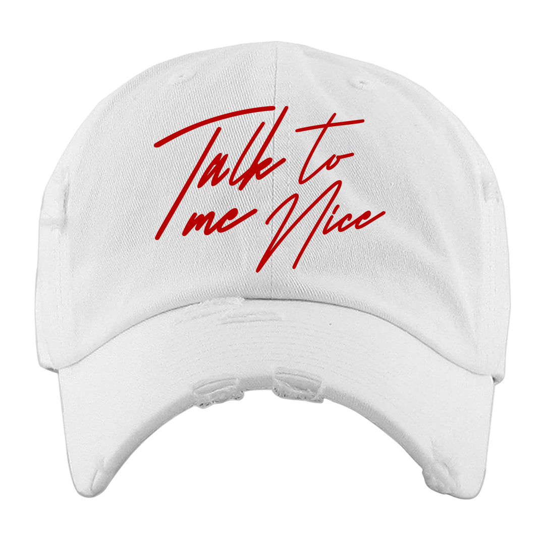 Rings 6s Distressed Dad Hat | Talk To Me Nice, White