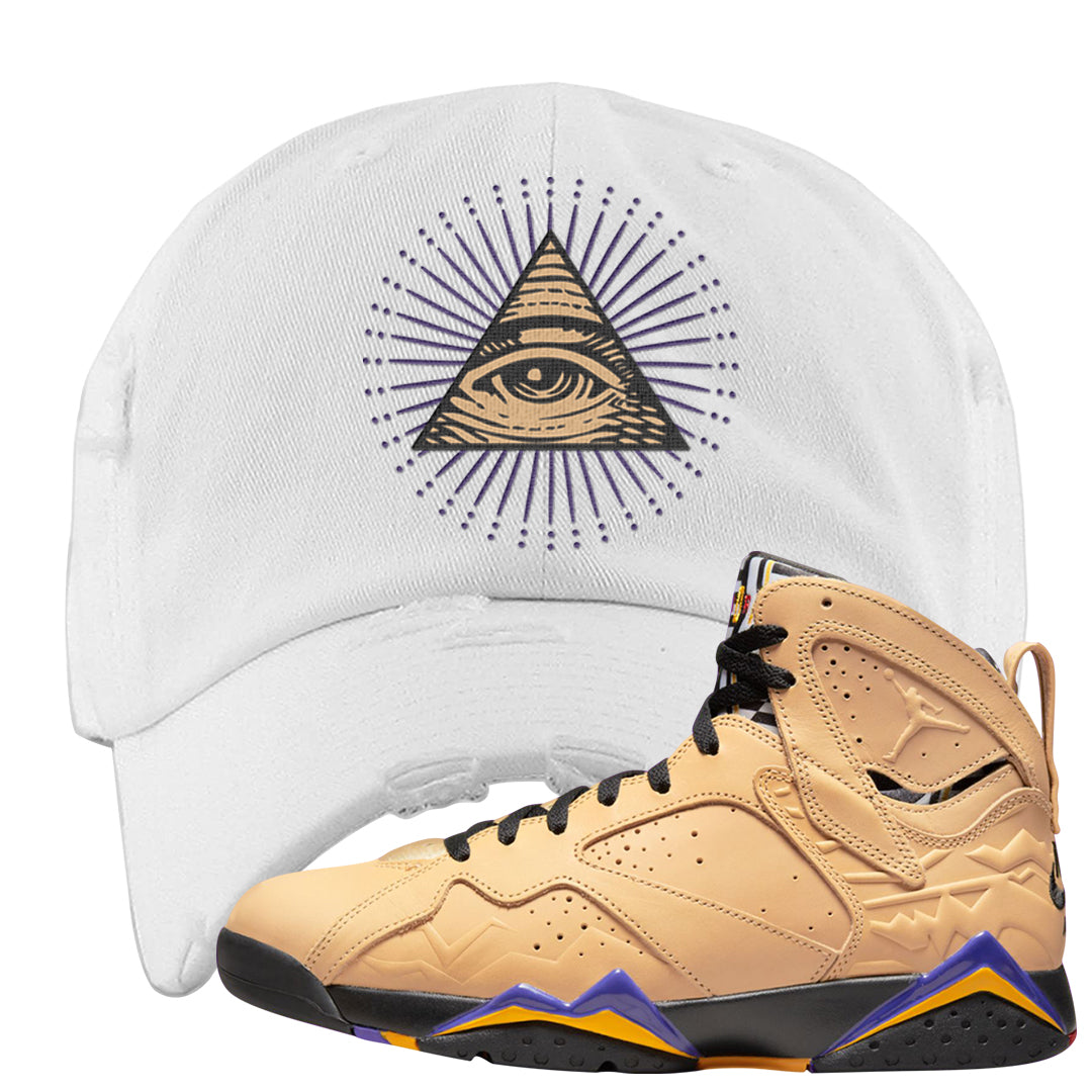 Afrobeats 7s Distressed Dad Hat | All Seeing Eye, White
