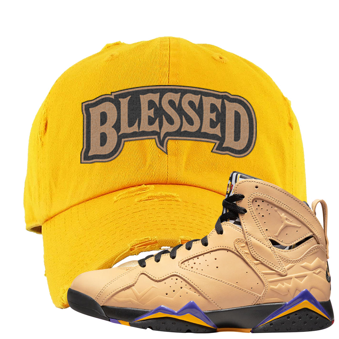 Afrobeats 7s Distressed Dad Hat | Blessed Arch, Gold
